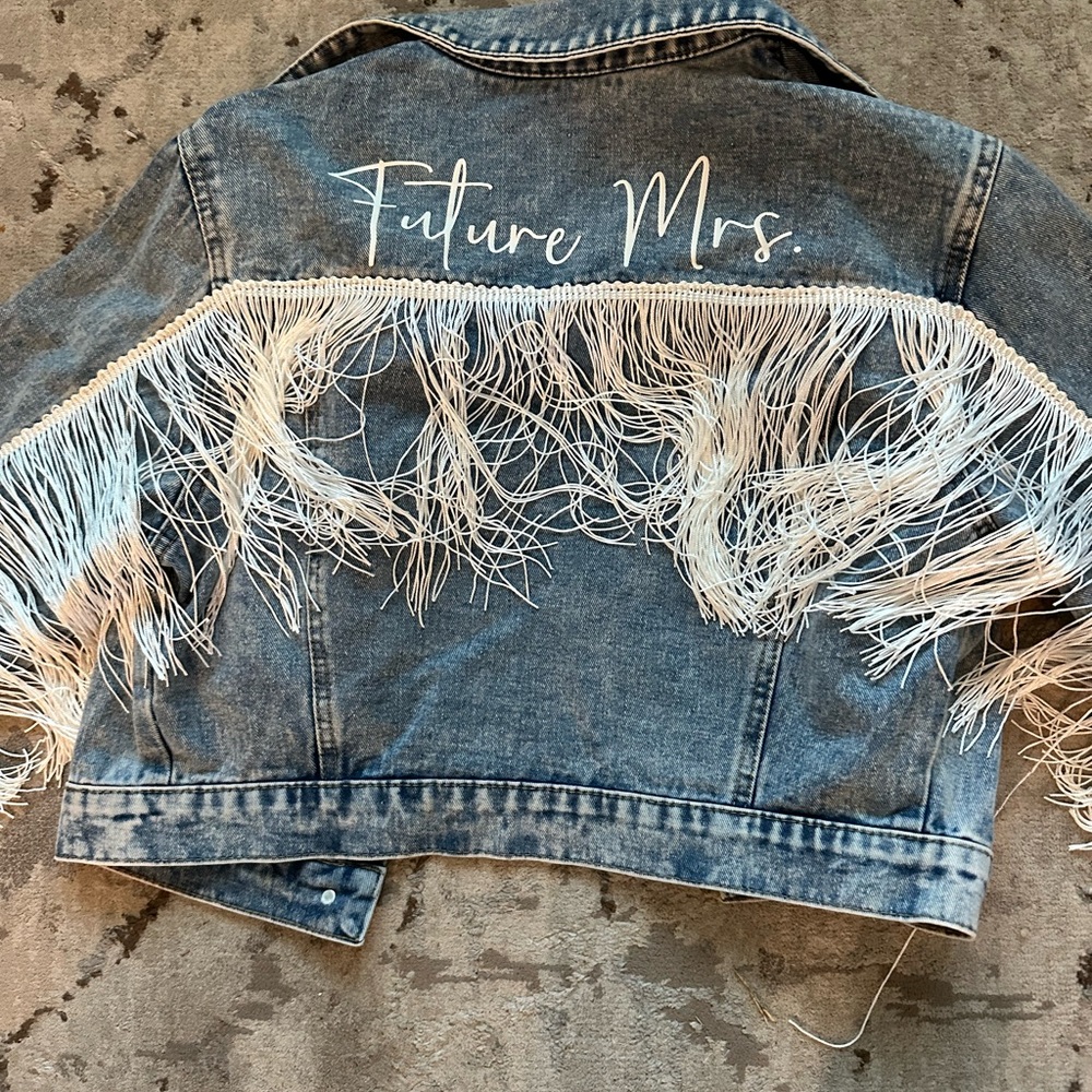 Denim Jacket with Fringe and 'Future Mrs.' Text